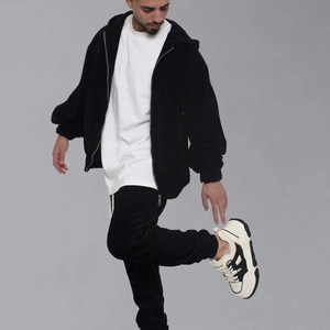 גקט קורדרוי ארוך עם כובע KANDRIK BLACK
